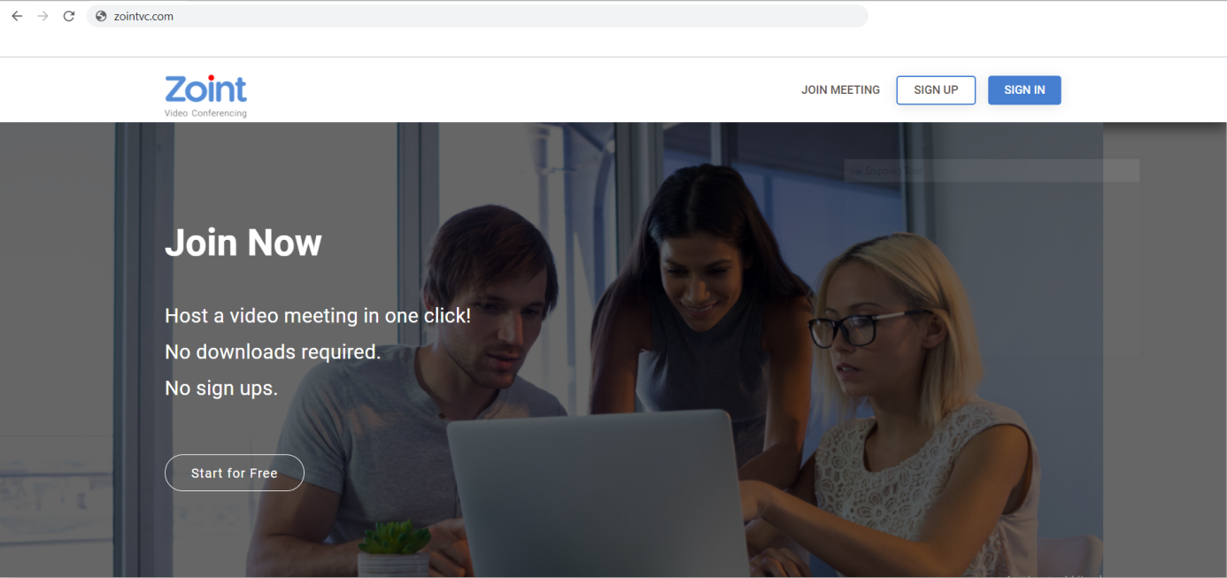 Zoint Video conferencing home page