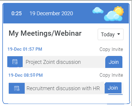 Schedule meeting dashboard