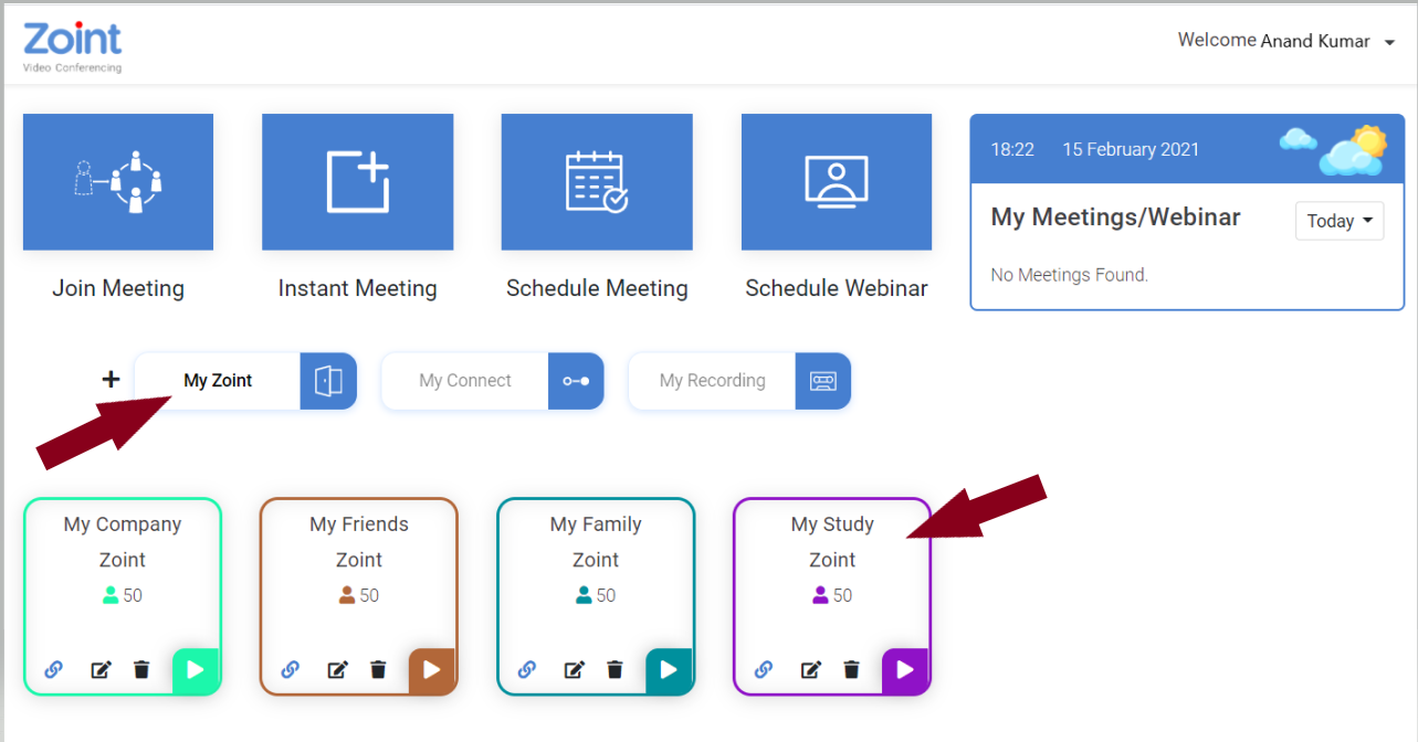 Schedule meeting dashboard