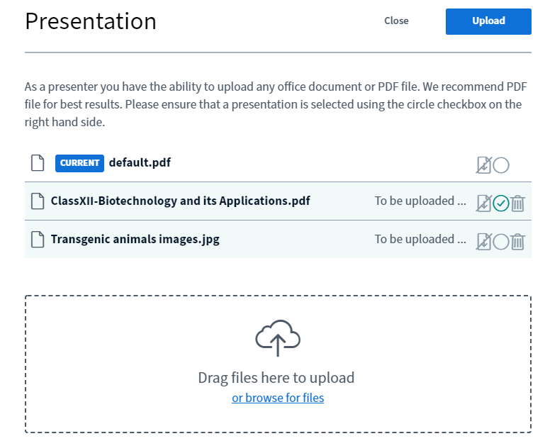 Presentation Upload page