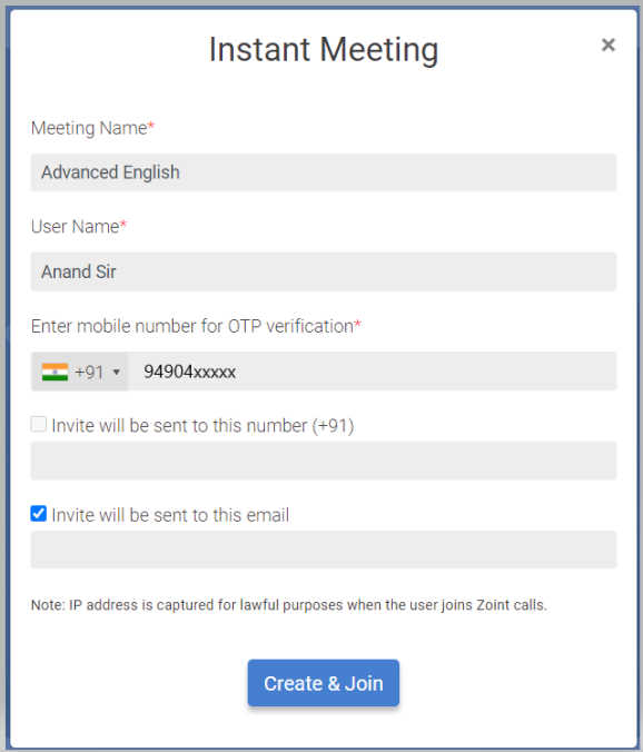 Meeting details dialog box